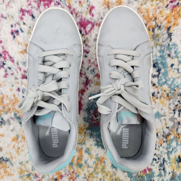 Puma Gray & Teal Leather Casual Lace Up Sneaker Size 6 - Picture 5 of 10